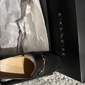 New Coach Black Leather Loafers with Gold Detail